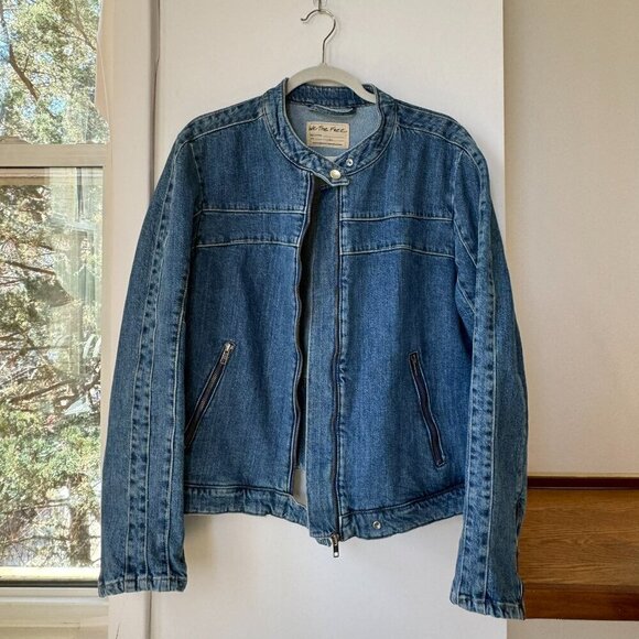 New Free People Fast Lane Denim Moto Jean Jacket We The Free in Blue Jean - Picture 5 of 8